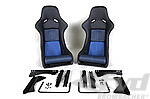 RS Replica Sport Seat Set 964 / 993 - Leather - Black / Blue Inserts - Includes Adapters + Sliders